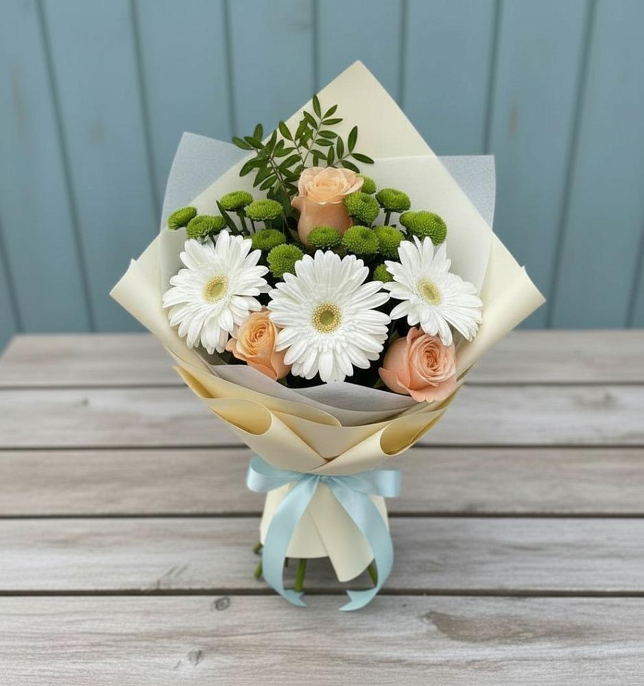 Букет цветов из: Герберы, Розы и Хризантемы в Хомутовке