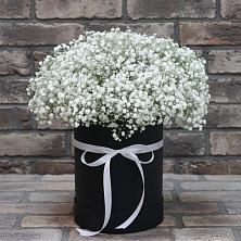 Цветочная композиция из Гипсофила в шляпной коробке в Хомутовке