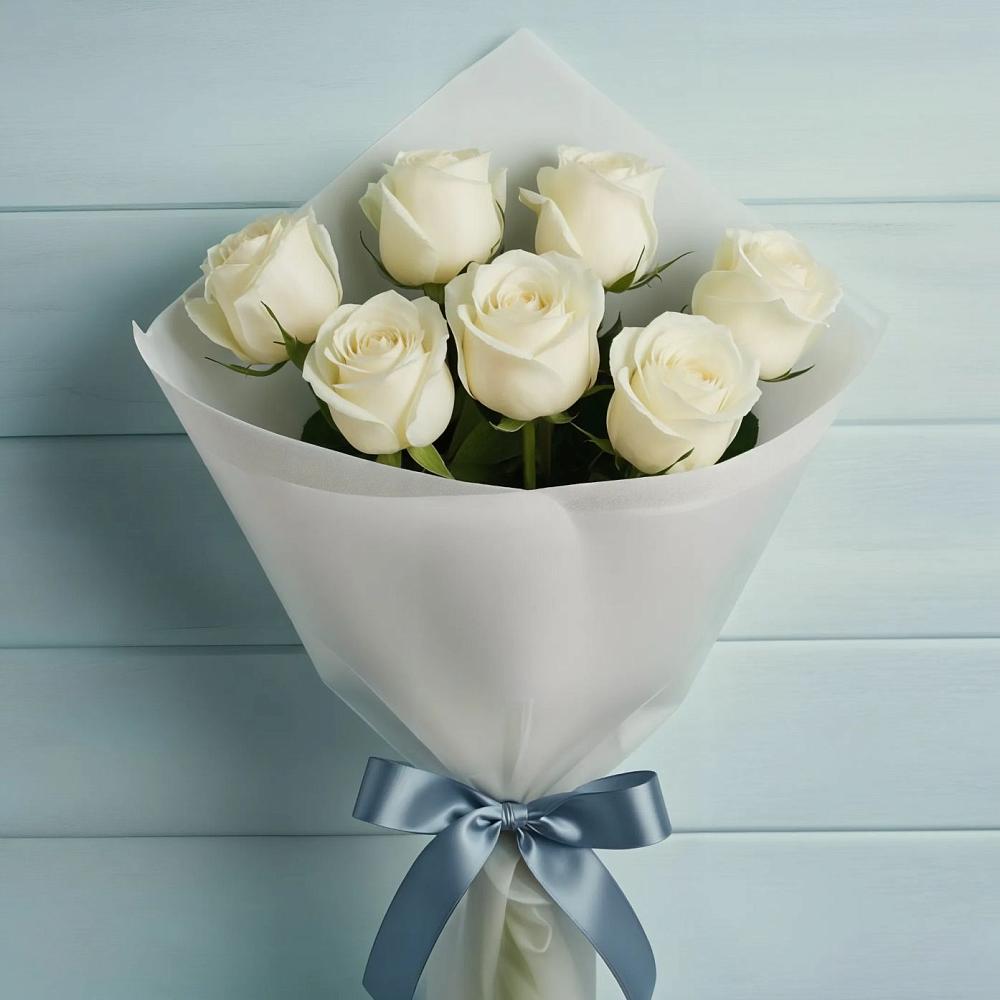 Букет 7 Белых роз Эдлесс Лав в Хомутовке